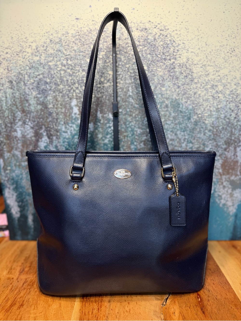 Coach Classic 2015 Zip Top Tote Midnight Blue Crossgrain Leather